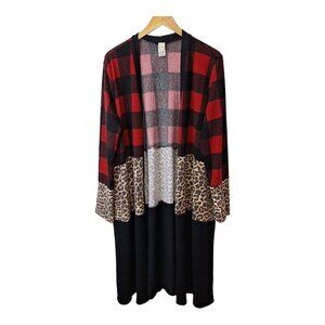 7th Ray Womens 3XL Open Front Long Duster Sweater Cardigan Mixed Print Long Knit